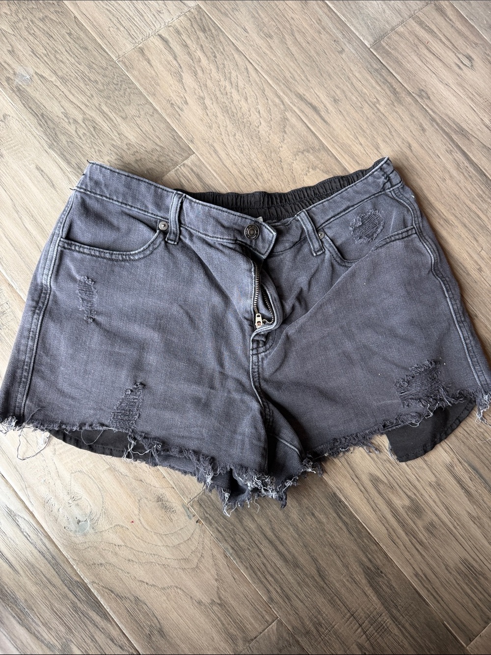 aerie Gray Distressed Denim Jean Shorts